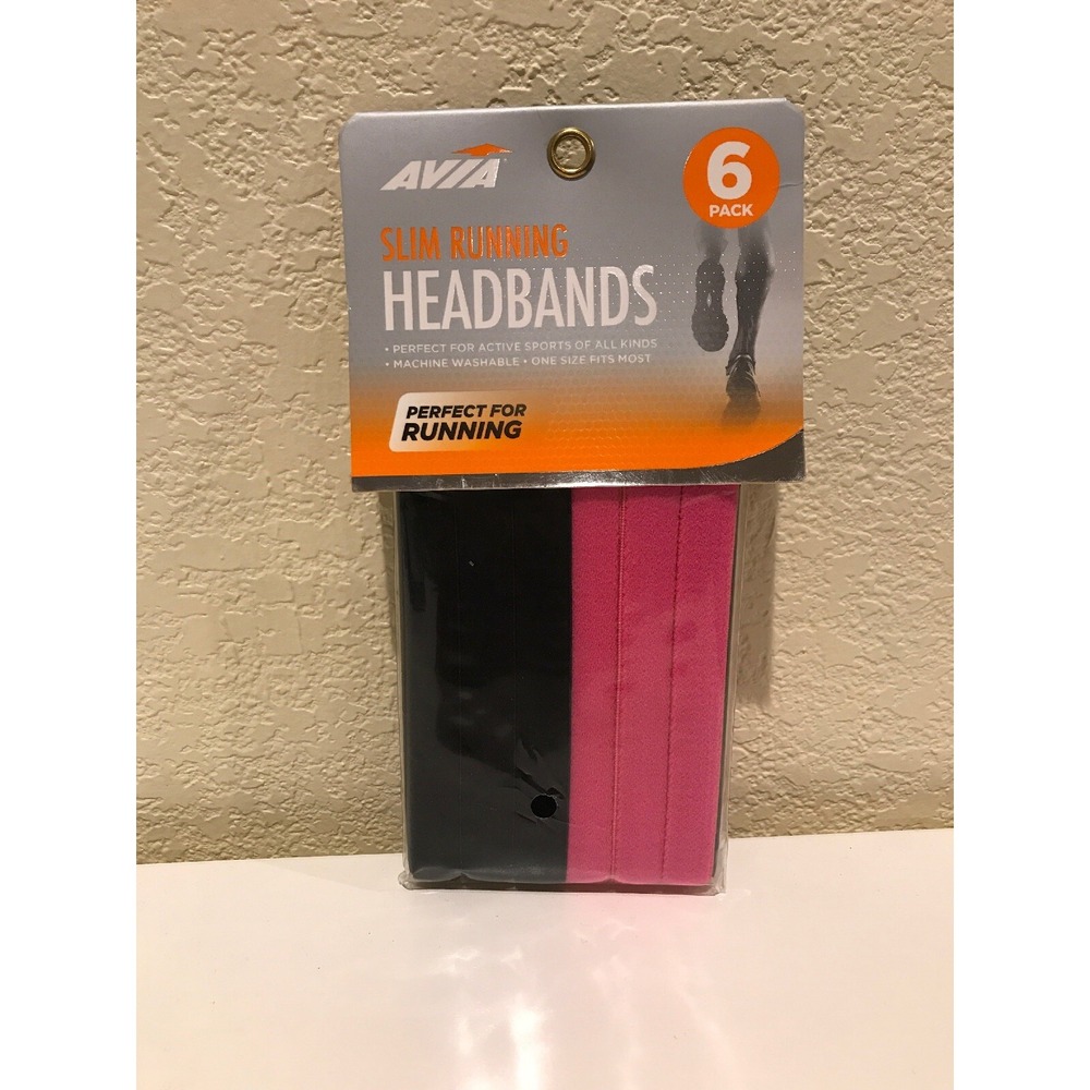 AVIA HeadBands Pack of 6 Black And Pink Fitness Slim Running Factory Sealed